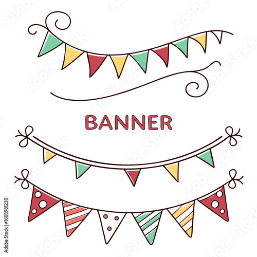 Festive bunting and banner icons flags party