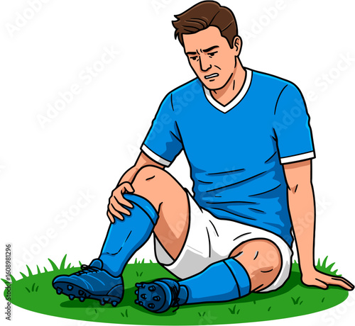 A soccer player in pain after an injury.
