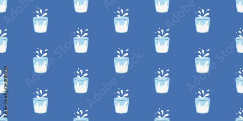 Seamless pattern with milk. Glass of milk. Dairy product for healthy eating. Vector illustration.