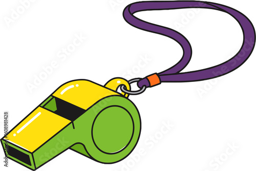 Vivid illustration of a whistle with a vibrant purple lanyard.