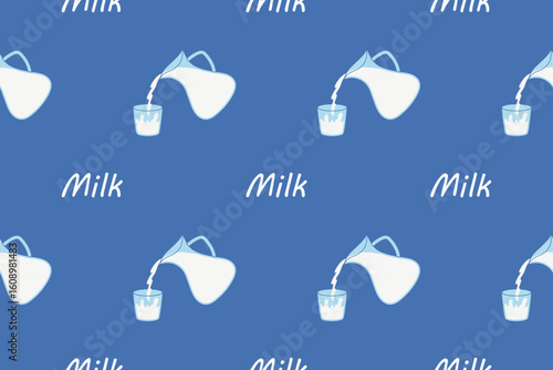 Seamless pattern with milk. Milk in a decanter. Healthy eating. Vector illustration.