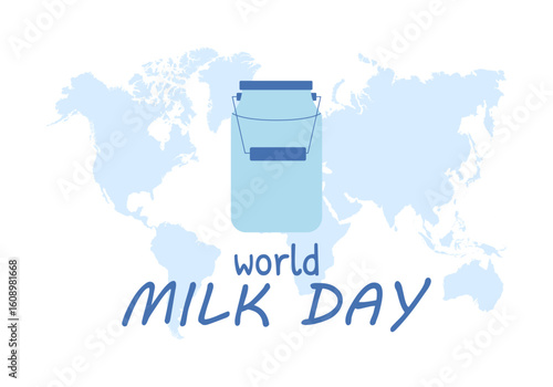 World Milk Day. Milk in a jug. Background, banner, poster for June 1. Vector illustration.