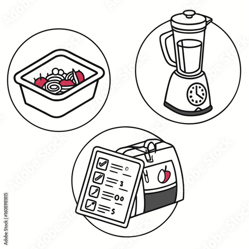 Food prep container blender and checklist food preparation meal prep