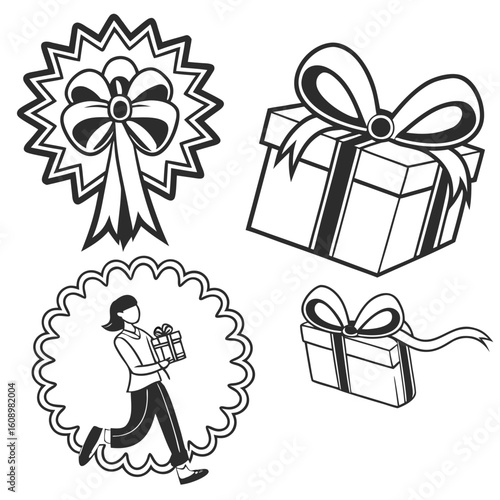 Gift boxes and celebration ribbon icons present