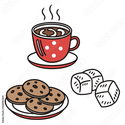 Hot cocoa cookies and marshmallows drink dessert