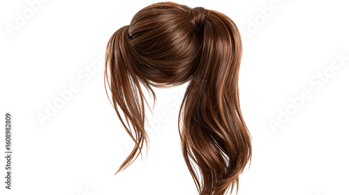 Brown high ponytail hairpiece isolated

