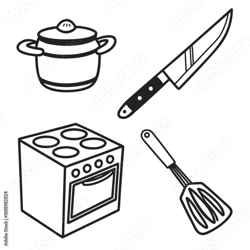 Kitchen Utensils Pot Stove Knife Spatula cooking