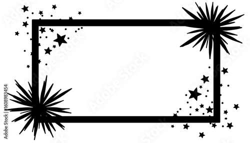 Party popper silhouette frame with confetti burst – New Year celebration, festive explosion