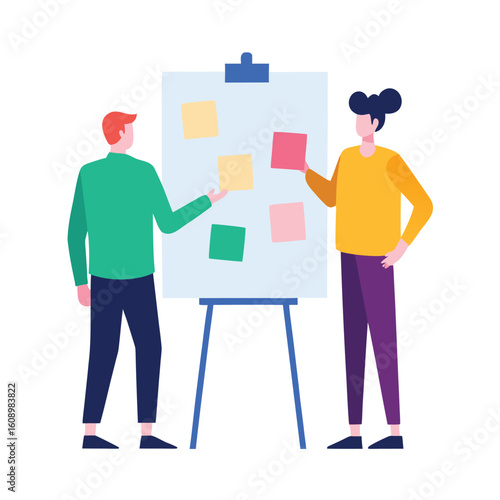 Two creative professionals discussing strategy isolated on white background