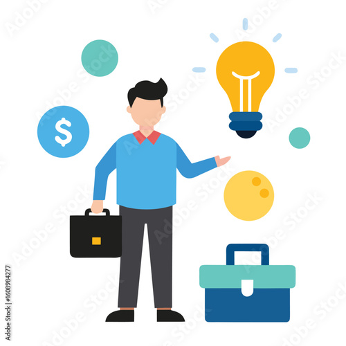 Startup founder pitching idea to investors isolated on white background