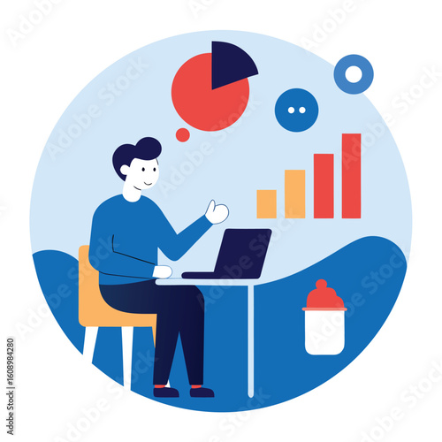 Startup founder pitching an idea to investors isolated on white background