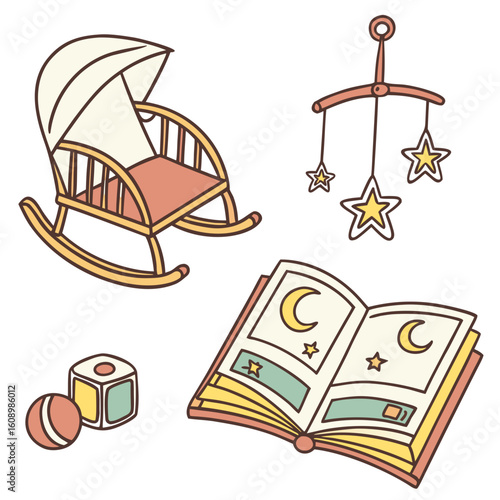 Rocking chair mobile book and toys nursery storybook