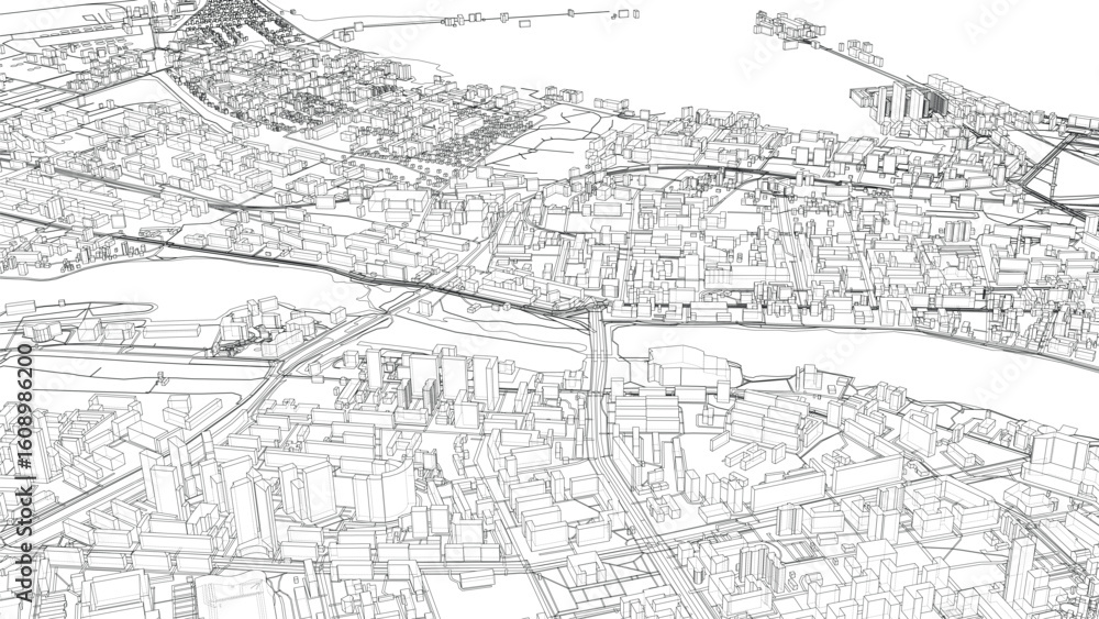 Fototapeta premium Urban modern landscape. Vector rendering of 3d