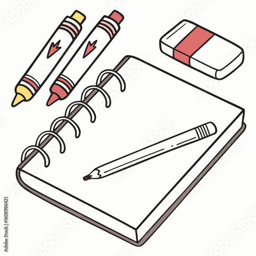 Sketchpad with markers and eraser pencil drawing