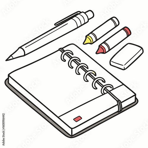 Sketchpad with pen markers and eraser drawing