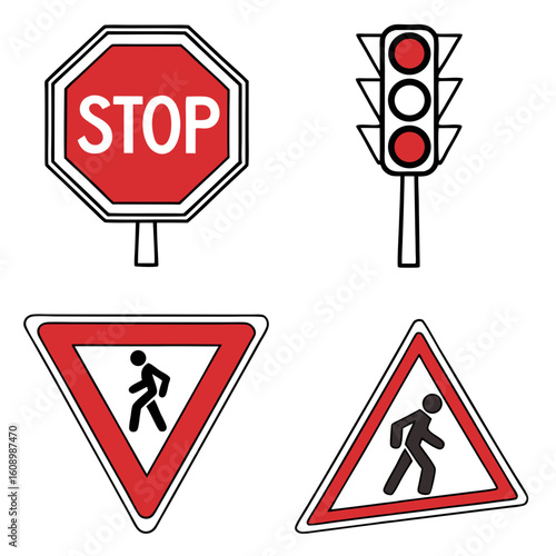 Stop sign traffic light pedestrian crossing signs road signs safety