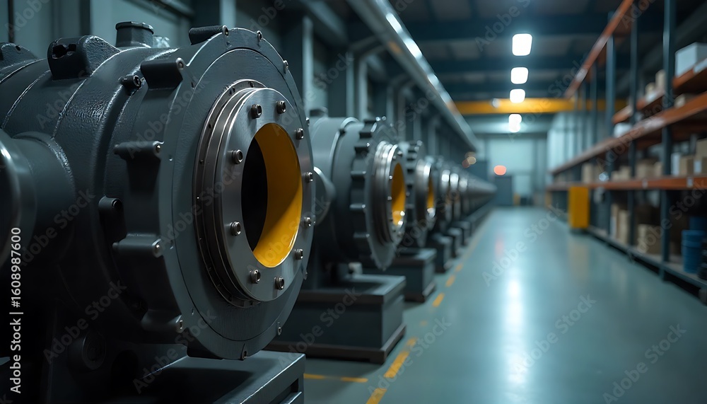 Fototapeta premium Advanced Electric Motor Manufacturing in High-Tech Renewable Energy Factory, Large industrial facility showcasing numerous powerful machines and equipment under construction,created with generative ai