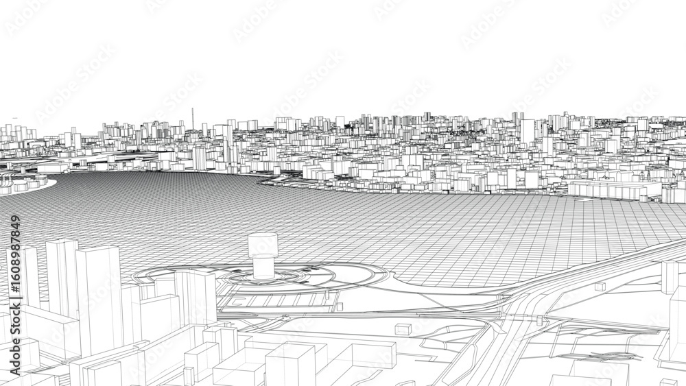 Fototapeta premium Urban modern landscape. Vector rendering of 3d