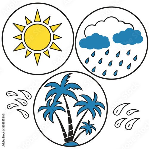 Sunny clear sky rainy clouds tropical palm trees vector