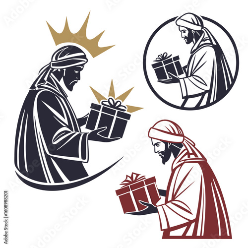 Three wise men figures holding gifts with crowns biblical figures presents
