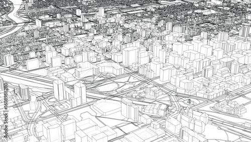 Intricate Cityscape Line Drawing