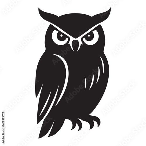 Great Horned Owl Silhouette Vector Icon for Wildlife Design