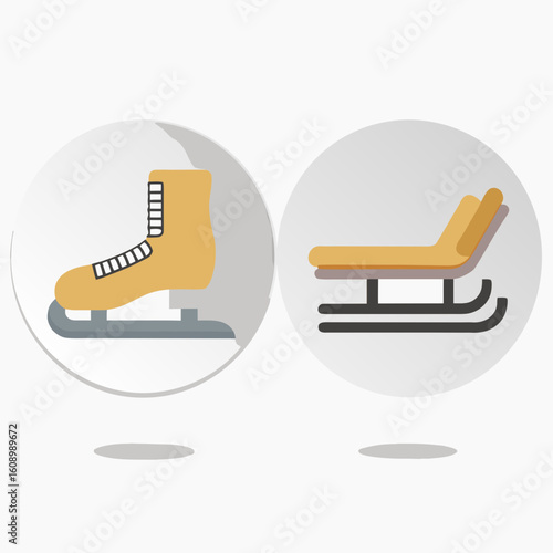 Yellow ice skate and sled winter sports icons recreation