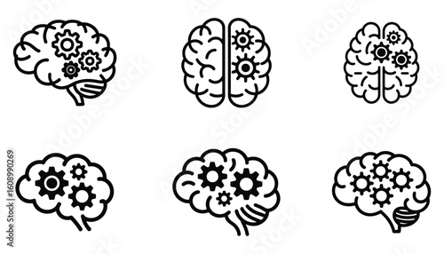 Hands Holding Brain and Heart Icons Representing Mental and Physical Health Balance and Emotional Wellbeing in Black and White