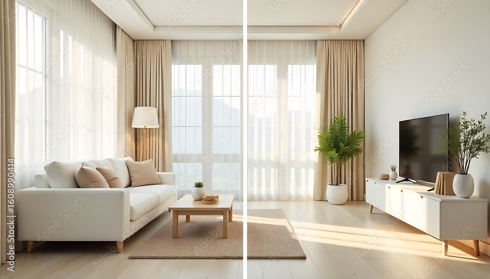 Fototapeta premium Modern Living Room with Split Interior Panels, Luxury Interior, created with generative ai