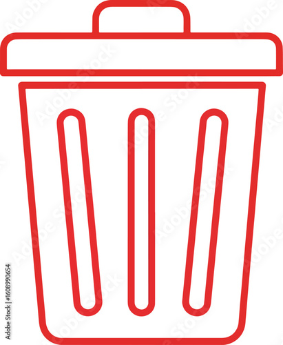 Simple red trash can line icon for waste disposal and digital deletion. Minimal vector graphic symbol.
