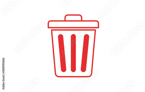 Red Trash Can Icon Simple and Clean Design for Waste Disposal, Cleaning, and Environmental Awareness