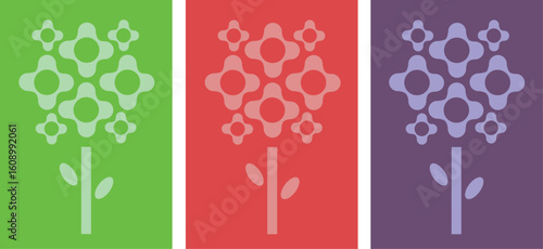 Floral card set in bauhaus style - 3 Color Variations