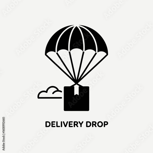 Delivery drop icon symbolizing fast shipping and logistics with parachute for efficient package transportation and swift service representation