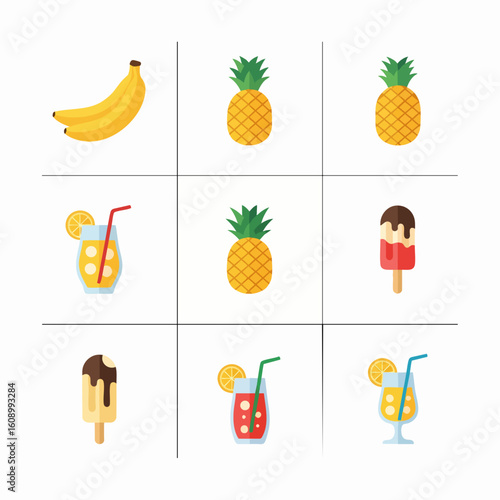 Summer Tic Tac Toe Game with Tropical Fruits Cocktails Popsicles