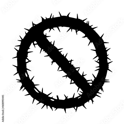 Barbed wire prohibition symbol. Restriction danger warning.