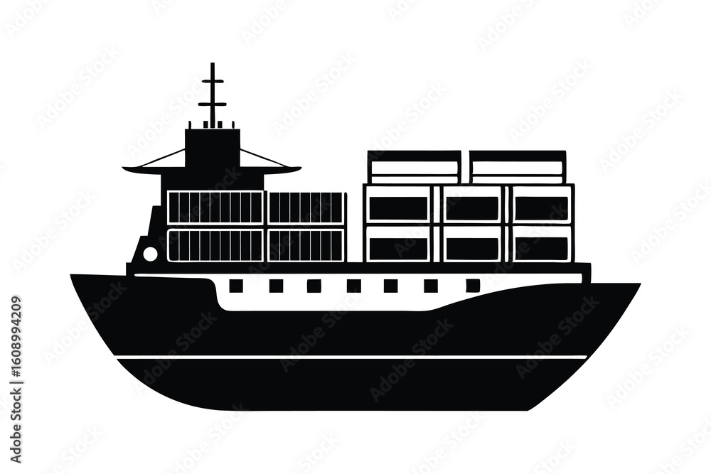 Obraz premium Cargo ship black silhouette isolated on white background