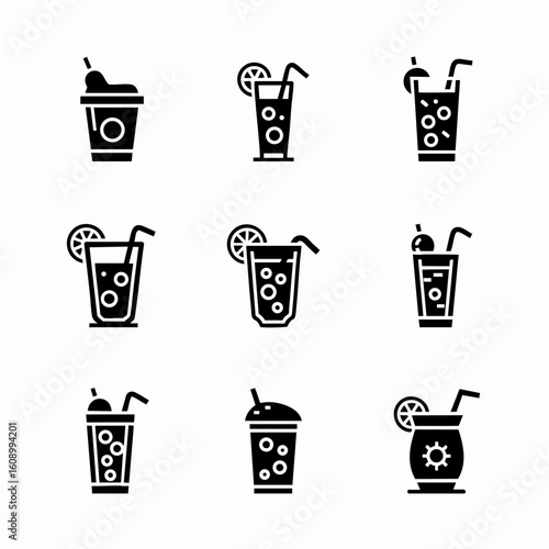 Vector icons set of various refreshing cold drinks and cocktails