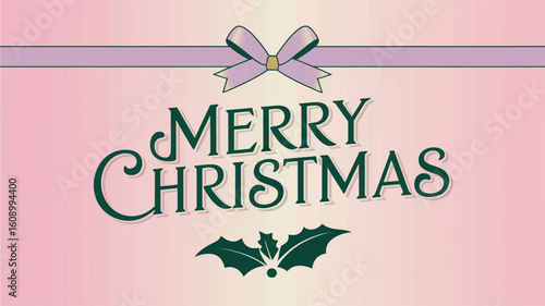 Elegant Merry Christmas Greeting Card with Leaves and Lights on Soft Tones