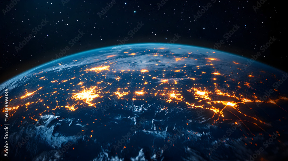 Fototapeta premium Earth at night with city lights visible