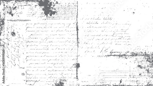 Vintage grunge handwritten text overlay. Abstract distressed letter texture design. Aged script background with ink stains.