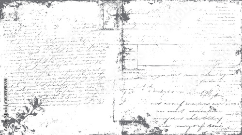 Grunge overlay of aged handwriting. Vintage ink text texture background. Faded document with distressed surface style.