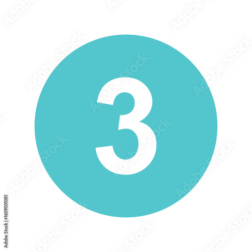 Illustration of Number Three in a Circle: A Teal Numbered Icon for Design Projects vector
