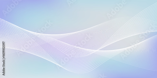 White wavy lines abstract background - smooth curved stripes, dynamic swooshes. Futuristic minimalist graphic design. Light pastel purple color, elegant silk fabric texture for web banner, poster.