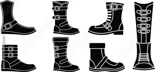 Black Silhouette Vector Set of Pirate Style Boots Icons