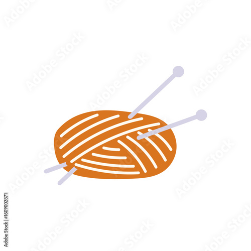 Ball of yarn with knitting needles, vector illustration isolated on white background. Perfect for craft projects, DIY themes, handmade goods, cozy illustrations, and autumn or winter designs