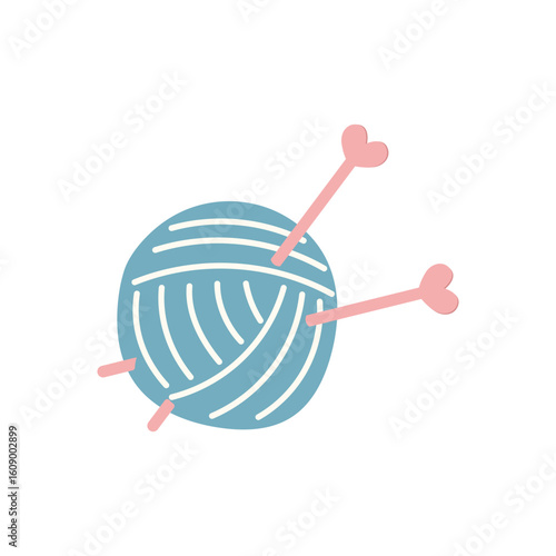Ball of yarn with knitting needles, vector illustration isolated on white background. Perfect for craft projects, DIY themes, handmade goods, cozy illustrations, and autumn or winter designs