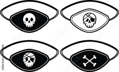 Four pirate eye patches with skull and crossbones designs