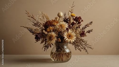 glass vase with flowers bouquet