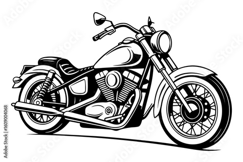 Vector illustration of a classic cruiser or chopper motorcycle.