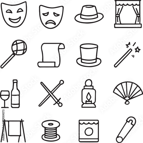 Performing Arts Icons Vector Set - Retro Thin Line Theatre Symbols
